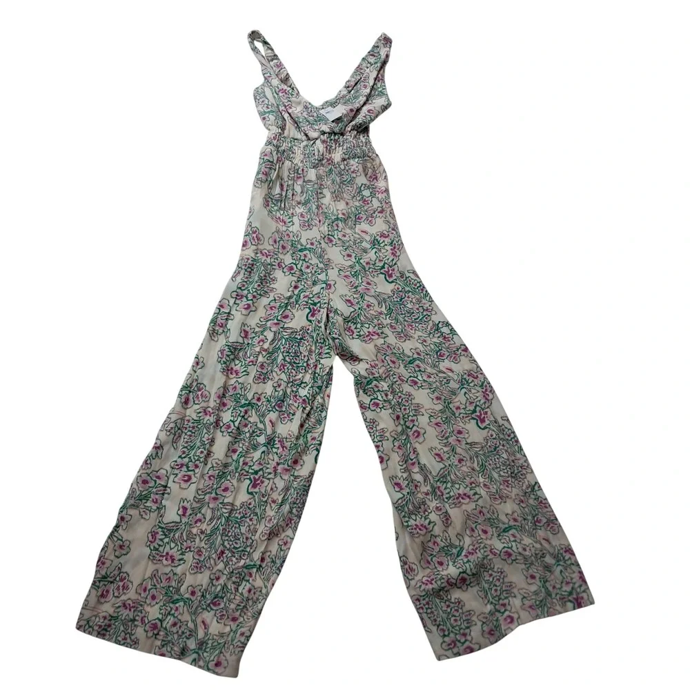 NWT LOFT Floral Smocked Crisscross Back Jumpsuit Womens 10 White Straight Spring